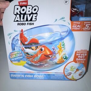 Zuru Robo Alive Robo Fish Swim'n Fish Bowl Kids OS Orange New Color Change